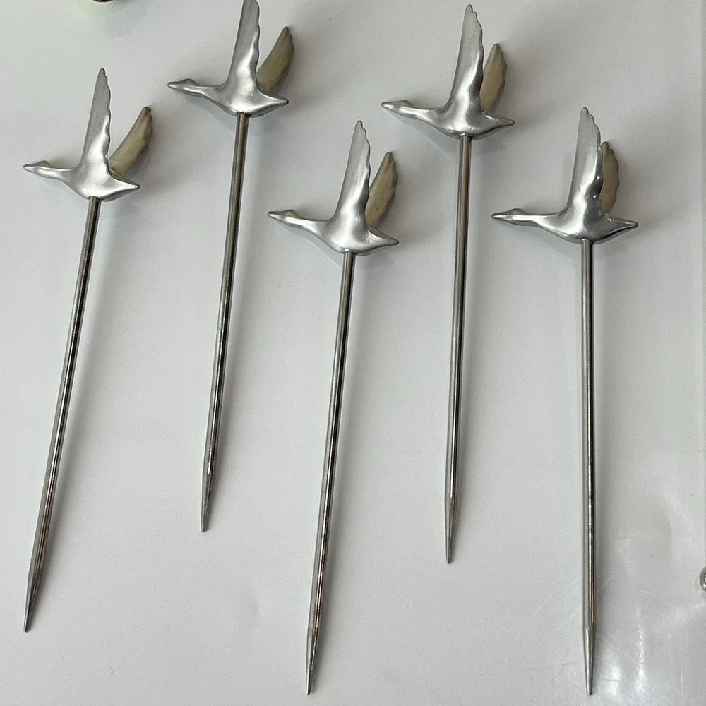 Assorted Stainless Cocktail Picks Skewers Lot Of 21 Fleur de lis Bird Barware